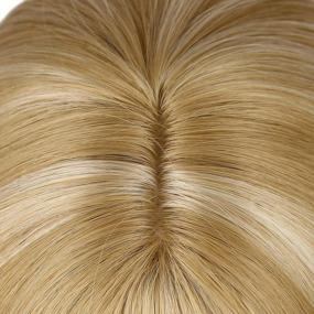 img 1 attached to Medium Blonde Synthetic Hair Topper Wiglet With Light Blonde Highlights, Straight Bangs And 3 Clips For Women'S Hair Extensions & Hairpieces By REECHO 12