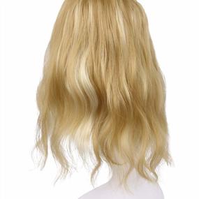 img 2 attached to Medium Blonde Synthetic Hair Topper Wiglet With Light Blonde Highlights, Straight Bangs And 3 Clips For Women'S Hair Extensions & Hairpieces By REECHO 12