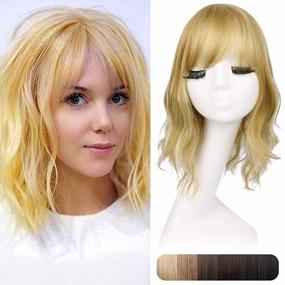 img 4 attached to Medium Blonde Synthetic Hair Topper Wiglet With Light Blonde Highlights, Straight Bangs And 3 Clips For Women'S Hair Extensions & Hairpieces By REECHO 12