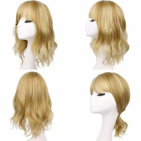 img 3 attached to Medium Blonde Synthetic Hair Topper Wiglet With Light Blonde Highlights, Straight Bangs And 3 Clips For Women'S Hair Extensions & Hairpieces By REECHO 12