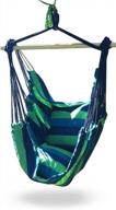 icorer кресло-гамак для внутреннего и наружного использования с s-образным крючком, веревкой, дизайном в синюю и зеленую полоску, 2 подушками, выдерживает до 265 фунтов. логотип