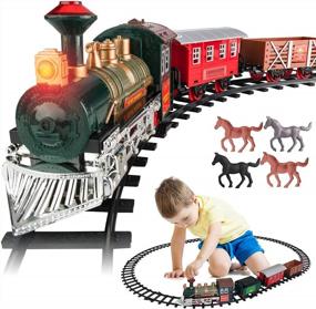 img 4 attached to Train Set - Electric Train Toy For Boys 2-4 W/ Lights & Sound, Railway Kits W/ Steam Locomotive Engine, Cargo Cars, 4 Horses & Tracks, For 4-7