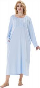 img 4 attached to 100% Cotton Soft Lightweight Long Sleeve Women'S Nightgowns With Pockets - Keyocean