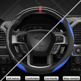 img 1 attached to 🚗 Custom Car Steering Wheel Cover for Ford F-150, F-250, F-350, Expedition by West Llama (Black+Blue)