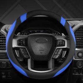 img 3 attached to 🚗 Custom Car Steering Wheel Cover for Ford F-150, F-250, F-350, Expedition by West Llama (Black+Blue)