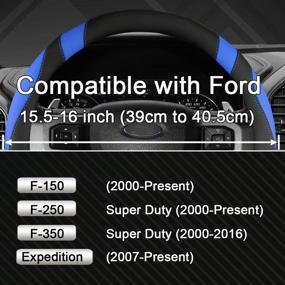 img 2 attached to 🚗 Custom Car Steering Wheel Cover for Ford F-150, F-250, F-350, Expedition by West Llama (Black+Blue)