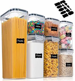 img 4 attached to Stackable Airtight Food Storage Containers With Lids - MDHAND Cereal Containers Set, BPA-Free Kitchen Storage With Labels & Pen, 14 Pack (7 Containers + 7 Lids)