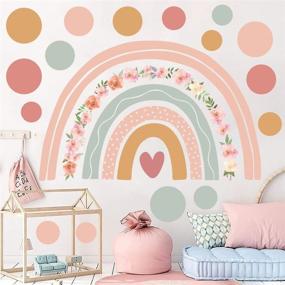 img 4 attached to 🌈 Colorful Rainbow Flower Wall Stickers: Boho Polka Dots Decal for Girls' Room, Nursery, Bedroom, Living Room, Playroom, Classroom - Vinyl Wall Decor