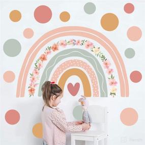 img 3 attached to 🌈 Colorful Rainbow Flower Wall Stickers: Boho Polka Dots Decal for Girls' Room, Nursery, Bedroom, Living Room, Playroom, Classroom - Vinyl Wall Decor