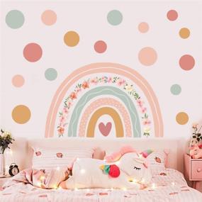 img 2 attached to 🌈 Colorful Rainbow Flower Wall Stickers: Boho Polka Dots Decal for Girls' Room, Nursery, Bedroom, Living Room, Playroom, Classroom - Vinyl Wall Decor