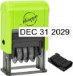 miseyo self-inking date stamp in green with 2 black refill ink pads logo