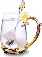 handmade lily flower glass tea cup coffee mug - perfect gift for friend's wedding, anniversary, christmas, or birthday (orange, 13 oz) logo