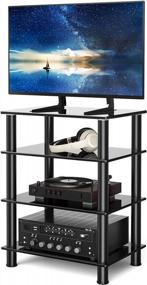 img 3 attached to 5Rcom 4 Tier Media Stand: Easy Assembly Entertainment TV Stand With Tempered Glass & Storage For AV Game Shelf - Black