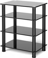 5rcom 4 tier media stand: easy assembly entertainment tv stand with tempered glass & storage for av game shelf - black logo