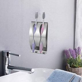 img 2 attached to Stainless Steel Self-Adhesive Toothbrush Holder And Razor Stand With 2 Holes - Durable Bathroom Storage And Organization Accessories For Toothpaste And Shaving Essentials By NHSUNRAY