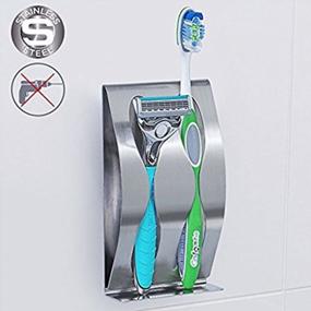 img 3 attached to Stainless Steel Self-Adhesive Toothbrush Holder And Razor Stand With 2 Holes - Durable Bathroom Storage And Organization Accessories For Toothpaste And Shaving Essentials By NHSUNRAY