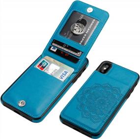 img 4 attached to Vaburs IPhone Xs IPhone X Case With Wallet Card Holder,Embossed Mandala Pattern Flower PU Leather 4 Card Slots Kickstand Shockproof Protective Flip Cover For IPhone Xs/X 5.8 Inch(Blue)