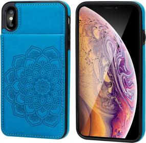 img 3 attached to Vaburs IPhone Xs IPhone X Case With Wallet Card Holder,Embossed Mandala Pattern Flower PU Leather 4 Card Slots Kickstand Shockproof Protective Flip Cover For IPhone Xs/X 5.8 Inch(Blue)