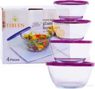 🥣 4-pack glass mixing bowl set - stackable, premium nesting bowls with lids, food storage containers for meal prep - kitchen, home - microwave and freezer safe - bpa free by tiblen логотип