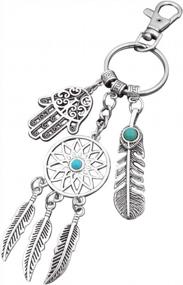 img 4 attached to Customizable Dreamcatcher Keychain With Hamsa And Budda Hand Charm: A Stunning Silver Toned Key Chain With Stainless Steel Beauty
