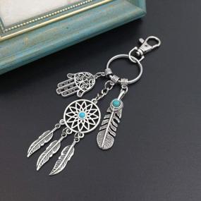 img 3 attached to Customizable Dreamcatcher Keychain With Hamsa And Budda Hand Charm: A Stunning Silver Toned Key Chain With Stainless Steel Beauty