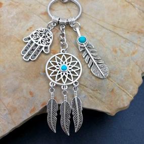 img 2 attached to Customizable Dreamcatcher Keychain With Hamsa And Budda Hand Charm: A Stunning Silver Toned Key Chain With Stainless Steel Beauty