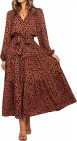 img 4 attached to Women'S Long Sleeves Polka Dot V Neck Midi Dress - Fall Cotton Casual Flowy
