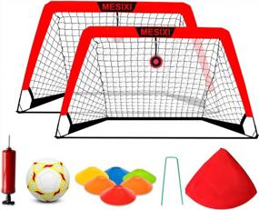 img 4 attached to MESIXI Foldable Pop Up Soccer Goal Net, 6 Agility Training Cones, 1 Portable Carrying Case, 1 Football, 1 Pump. Convenient For Kids Adults To Practice In The Backyard, School Square. 4′ Wide