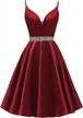 elegant yexinbridal spaghetti straps short satin prom dress: v-neck, beaded homecoming evening party gowns for a stylish look logo