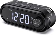 reacher dual alarm clock radio for weekdays and weekends, fm radio with 2 shortcut buttons, usb charging, 6 wake up sounds and dimmable led display for bedroom, auto-off timer and ac power logo
