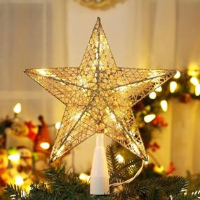 img 4 attached to UL Certified Christmas Tree Topper Lights, 10 Warm White Xmas Star Plug-In 9” Treetop Decorations For Indoor Home Party