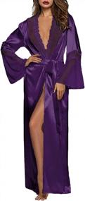 img 4 attached to Women'S Long Satin Kimono Robe Gown Lingerie S-XXL