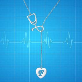 img 1 attached to Women'S Doctor & Nurse Jewelry: 925 Sterling Silver Stethoscope Heart Lariat Necklace With Alphabet Initial Letter