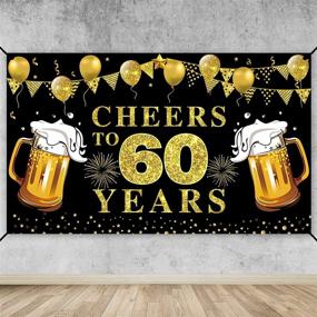 img 4 attached to Black Gold Happy 60Th Birthday Decorations Large Cheers To 60 Years Banner Backdrop, 72.8 X 43.3 Inch Anniversary Photo Background Poster Sign Party Supplies