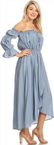 img 1 attached to Women'S Off Shoulder Boho Long Sleeve Peasant Dress By Anna-Kaci