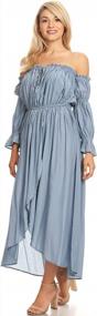 img 2 attached to Women'S Off Shoulder Boho Long Sleeve Peasant Dress By Anna-Kaci