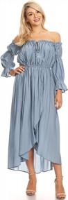 img 4 attached to Women'S Off Shoulder Boho Long Sleeve Peasant Dress By Anna-Kaci