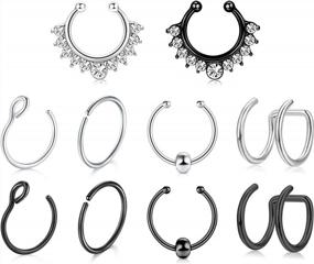 img 4 attached to Non-Pierced Clip On Fake Septum Nose Rings Hoop Faux Piercing Jewelry For Women Men
