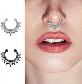 img 3 attached to Non-Pierced Clip On Fake Septum Nose Rings Hoop Faux Piercing Jewelry For Women Men