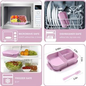 img 1 attached to Leakproof Bento Box For Adults And Kids With 3 Compartments, Microwave-Safe Lunch Containers, Purple Color, Includes Flatware - Jeopace