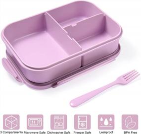 img 3 attached to Leakproof Bento Box For Adults And Kids With 3 Compartments, Microwave-Safe Lunch Containers, Purple Color, Includes Flatware - Jeopace