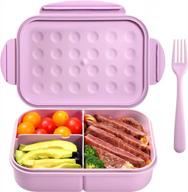 leakproof bento box for adults and kids with 3 compartments, microwave-safe lunch containers, purple color, includes flatware - jeopace логотип