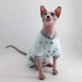 img 2 attached to Sphynx Cat Winter Jumpsuit: Soft Cotton Hooded Four Leg Outfit, Warm Coat for Hairless Cats Pajamas & Small Dogs Apparel - Shirts & Sweaters in Blue (Size M: 5.5-7.1 lbs)