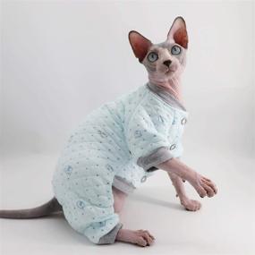 img 1 attached to Sphynx Cat Winter Jumpsuit: Soft Cotton Hooded Four Leg Outfit, Warm Coat for Hairless Cats Pajamas & Small Dogs Apparel - Shirts & Sweaters in Blue (Size M: 5.5-7.1 lbs)