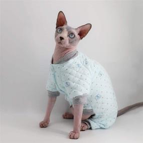 img 3 attached to Sphynx Cat Winter Jumpsuit: Soft Cotton Hooded Four Leg Outfit, Warm Coat for Hairless Cats Pajamas & Small Dogs Apparel - Shirts & Sweaters in Blue (Size M: 5.5-7.1 lbs)