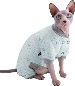 img 4 attached to Sphynx Cat Winter Jumpsuit: Soft Cotton Hooded Four Leg Outfit, Warm Coat for Hairless Cats Pajamas & Small Dogs Apparel - Shirts & Sweaters in Blue (Size M: 5.5-7.1 lbs)