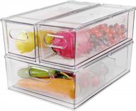 stackable refrigerator bins with pull-out drawer - 3 pack set of clear fridge organizers with handle for kitchen and pantry storage, by shopwithgreen logo