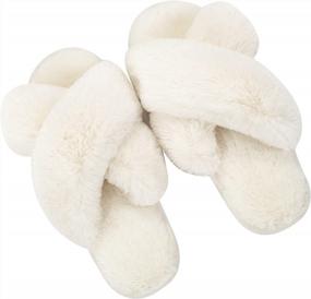 img 4 attached to Women'S Fuzzy Slippers: Metog House Slippers Indoor Outdoor Soft Plush Open Toe Cross Band