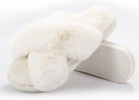 img 3 attached to Women'S Fuzzy Slippers: Metog House Slippers Indoor Outdoor Soft Plush Open Toe Cross Band