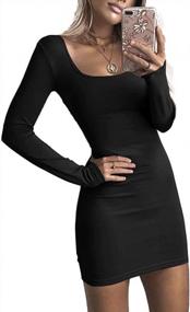 img 1 attached to HIOINIEIY Women'S Boat Neck Long Sleeve Party Stretchy Fitted Bodycon Club Dress